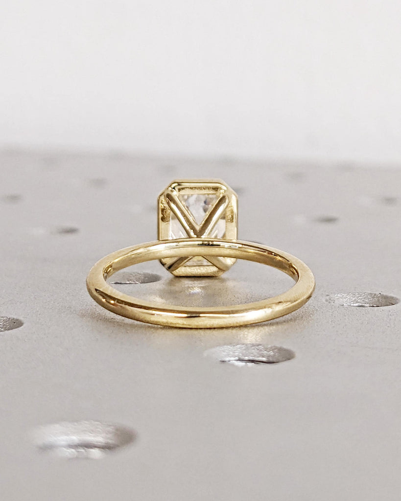 Bezel Set Emerald Cut Moissanite Engagement Ring - Emerald Cut Ring - Moissanite Engagement Ring - 14K Solid Gold Minimalist Bezel Set Ring image #5