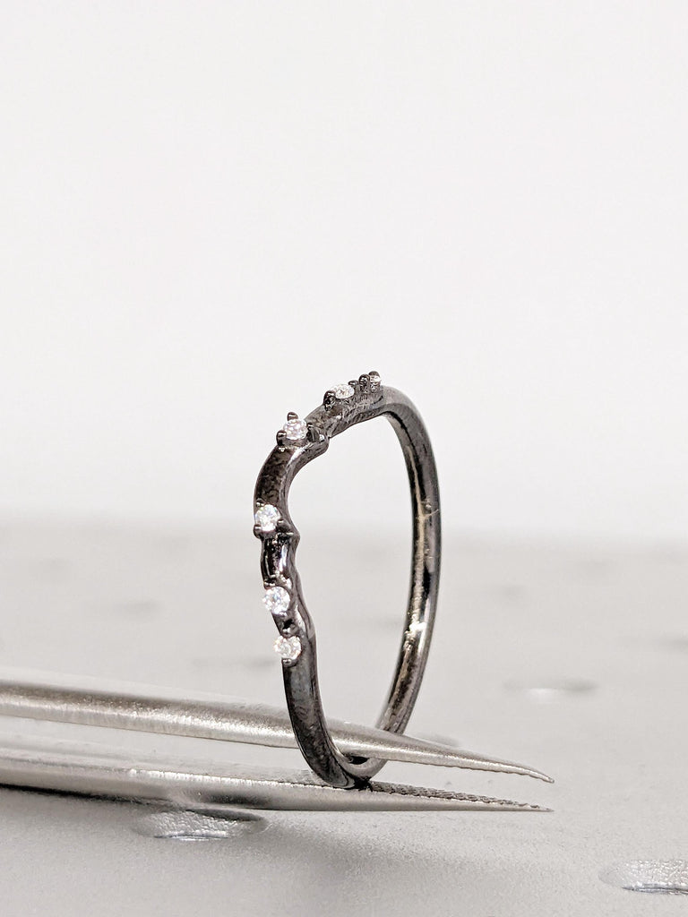 Diamond Wedding Band, 14K Black Gold Matching Ring, Everyday Stacking Ring image #9