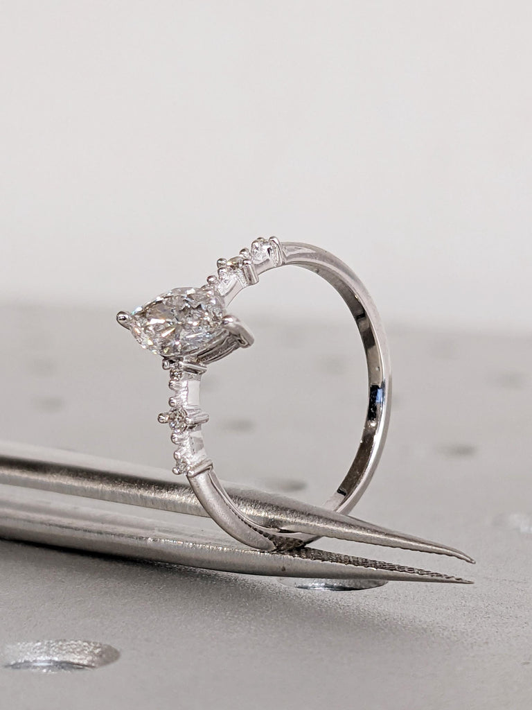 Vintage Art Deco Marquise Lab Diamond Ring, 18K White Gold Multi Stone Wedding Band, Custom Engagement Ring, Lab Grown Diamond Promise Ring image #8