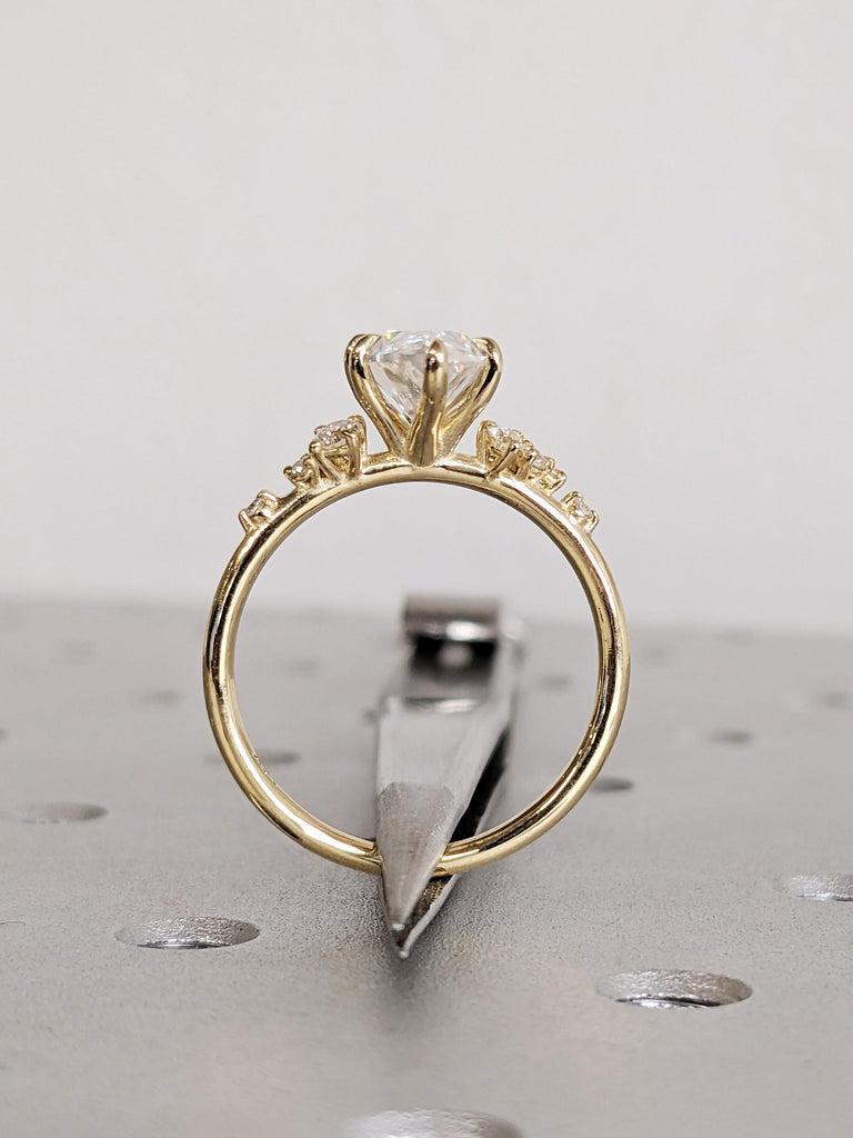 Modern Marquise Cut Moissanite Engagement Ring, 14K Solid Gold Cluster Diamond Ring, Snowdrift Talon Prong Wedding Band image #7