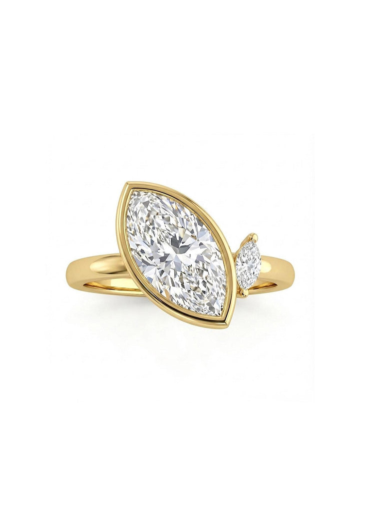 Bezel set Toi et Moi Ring | Vintage Marquise cut Moissanite Two Stone Ring | 14k Gold Promise Ring Anniversary Gift image #2