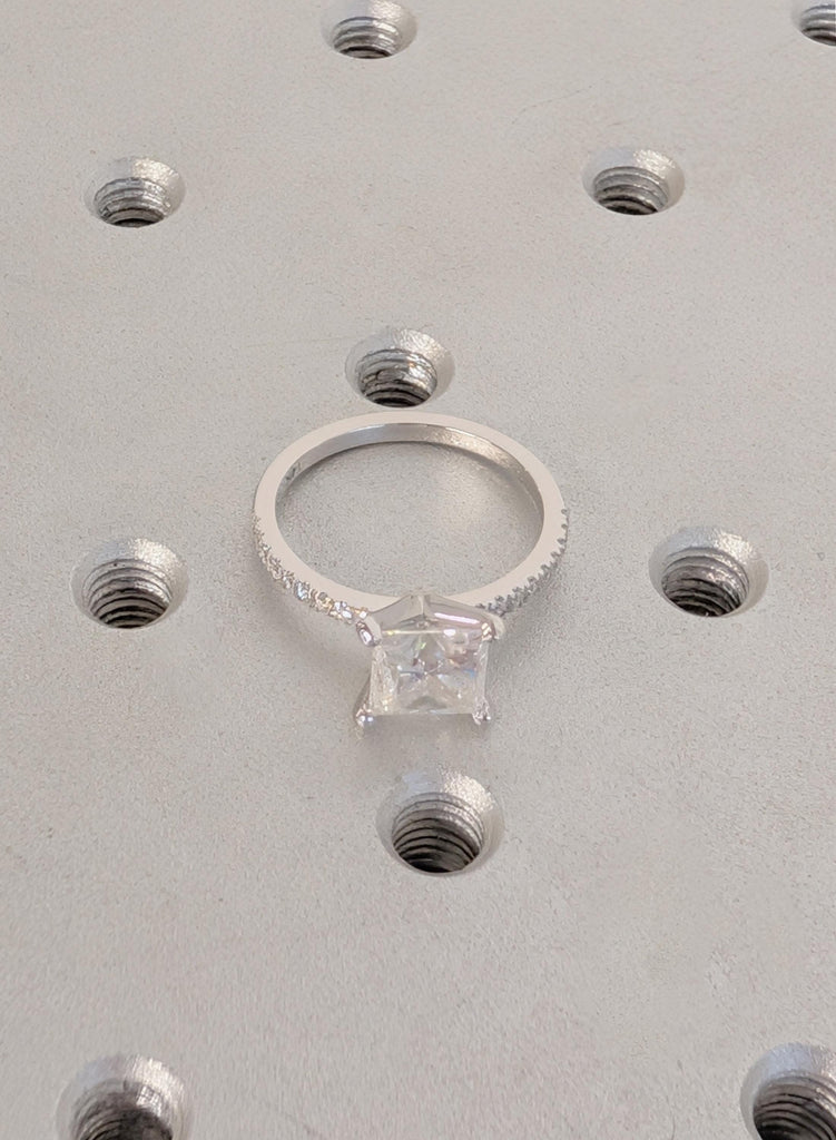 Diamond Engagement Ring, 14K White Gold Princess Cut Lab Grown Diamond, Dainty Pave Side Diamond Moissanite Ring, VVS Diamond Wedding Ring image #6