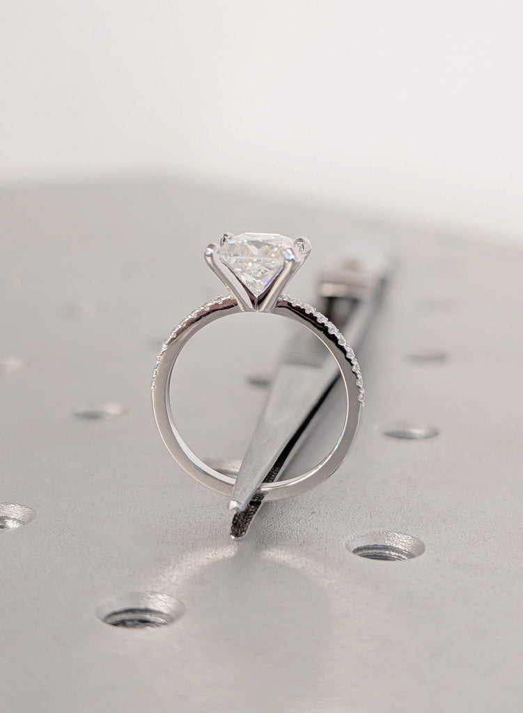 14K White Gold Moissanite Engagement Ring, Princess Cut Moissanite with Side Diamond Ring, Dainty Bridal Ring, Woman's Wedding Ring Jewelry image #11