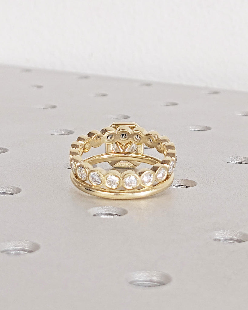 Vintage Emerald Cut Moissanite Engagement Ring Set / Wedding Ring Set / Promise Rings / 14K Yellow Gold / Bezel Set Ring / Anniversary Rings image #4