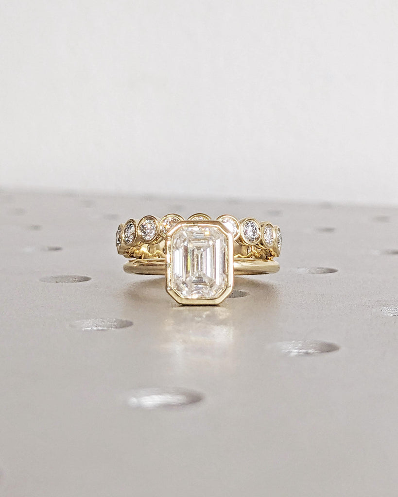 Emerald Cut Moissanite Solitaire Ring 14K Gold Engagement Ring, Bezel Set Wedding Rings, Vintage Bridal Set, Emerald Cut Ring, Gift For Her image #7