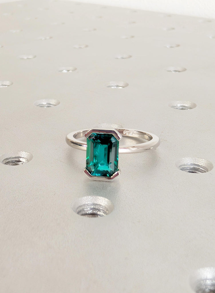 Emerald Ring, Bezel Set Green Lab Emerald Engagement Ring, Platinum 14k/18k Gold May Birthstone Promise Ring, Personalized Bridal Jewelry image #8