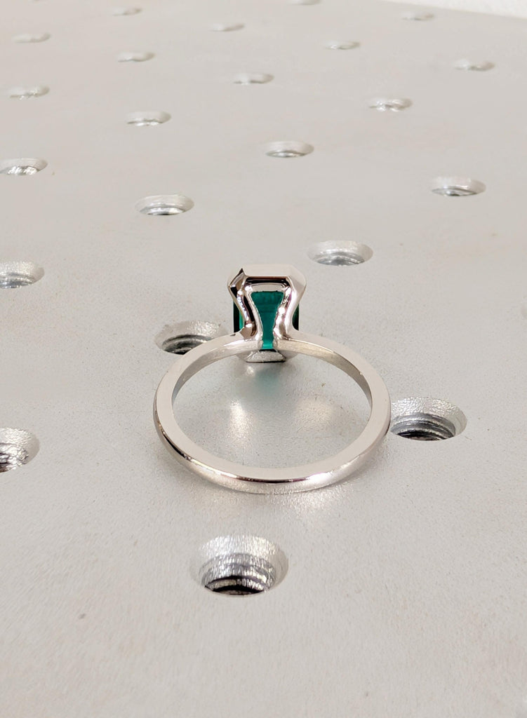 Emerald Ring, Bezel Set Green Lab Emerald Engagement Ring, Platinum 14k/18k Gold May Birthstone Promise Ring, Personalized Bridal Jewelry image #7