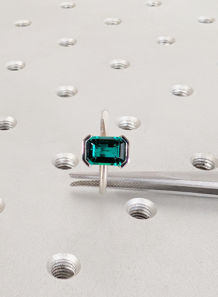 Emerald Ring, Bezel Set Green Lab Emerald Engagement Ring, Platinum 14k/18k Gold May Birthstone Promise Ring, Personalized Bridal Jewelry image #9