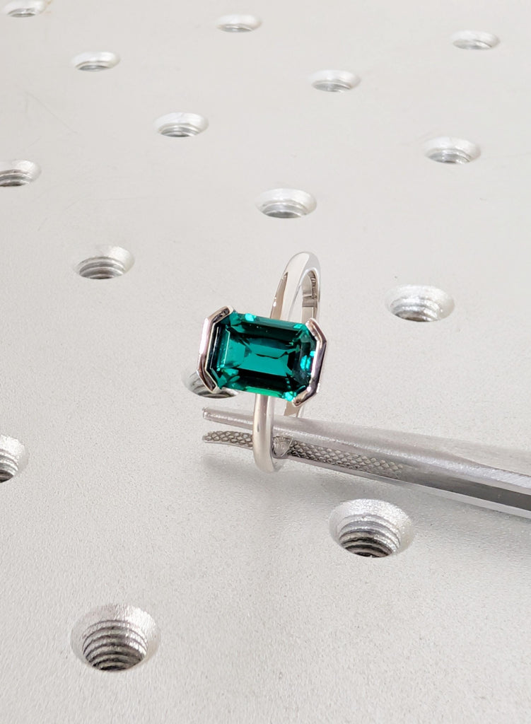 Emerald Ring, Bezel Set Green Lab Emerald Engagement Ring, Platinum 14k/18k Gold May Birthstone Promise Ring, Personalized Bridal Jewelry image #10