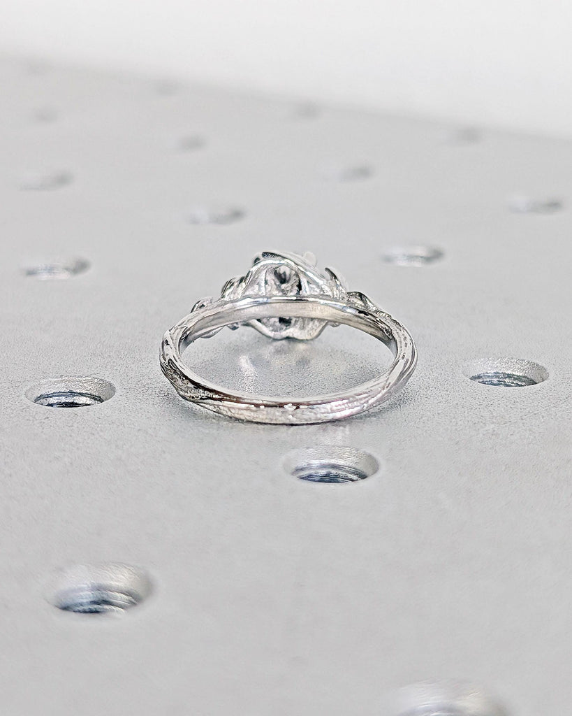 Nature Inspired Lab Diamond Engagement Ring | 14K Gold or Platinum Ring | Diamond and Aquamarine Wedding Anniversary Ring | Floral Leaf Ring image #10