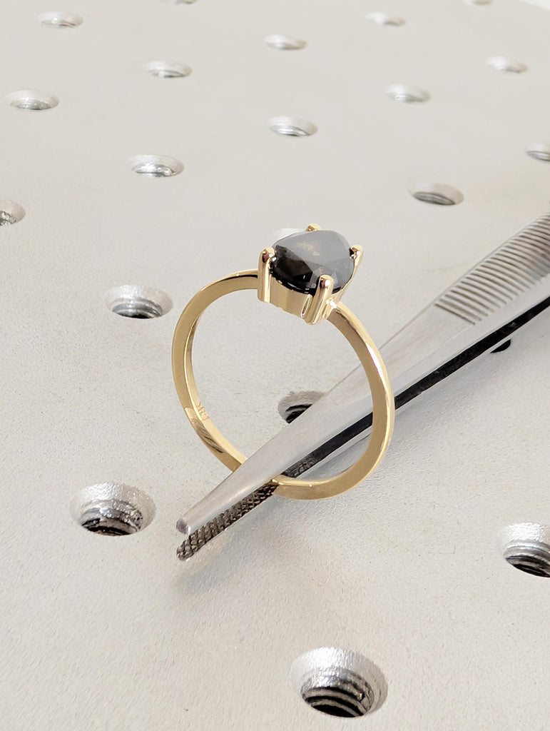 Salt and Pepper Diamond Engagement Ring, Pear Cut 14k Solid Gold Wedding Ring image #7
