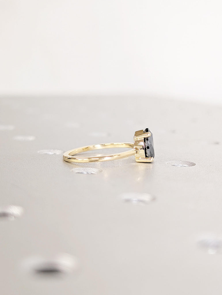 Salt and Pepper Diamond Engagement Ring, Pear Cut 14k Solid Gold Wedding Ring image #6