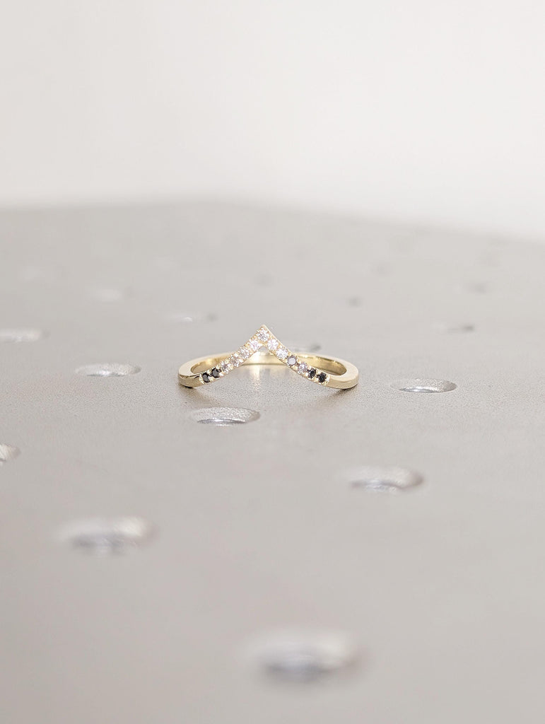 14k Yellow Gold Wedding Band Women, Stackable Rings, Chevron Wedding Band, Matching Ring, Ombre Diamond Wedding Band, V Shaped Wedding Band image #4