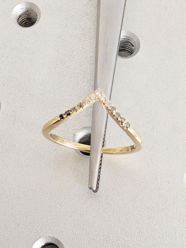 14k Yellow Gold Wedding Band Women, Stackable Rings, Chevron Wedding Band, Matching Ring, Ombre Diamond Wedding Band, V Shaped Wedding Band image #3