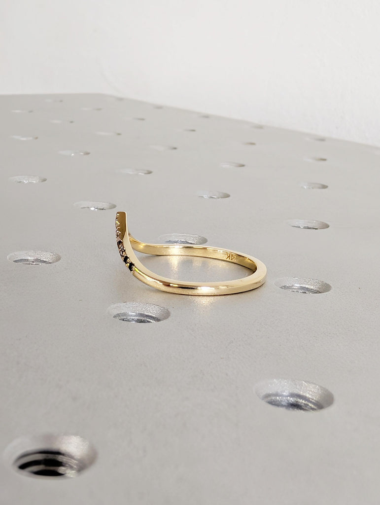 14k Yellow Gold Wedding Band Women, Stackable Rings, Chevron Wedding Band, Matching Ring, Ombre Diamond Wedding Band, V Shaped Wedding Band image #9
