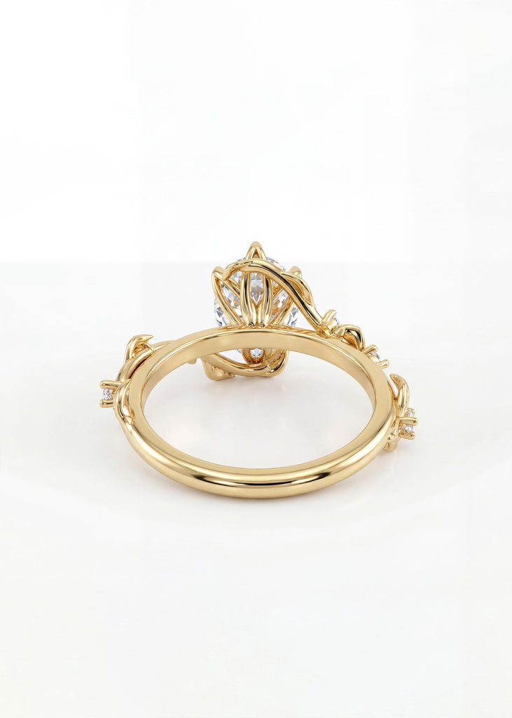 Nature Inspired Oval Cut Lab Grown Diamond Engagement Ring | 14K Yellow Gold Art Deco Ring | Organic Promise Anniversary Ring for Her image #5