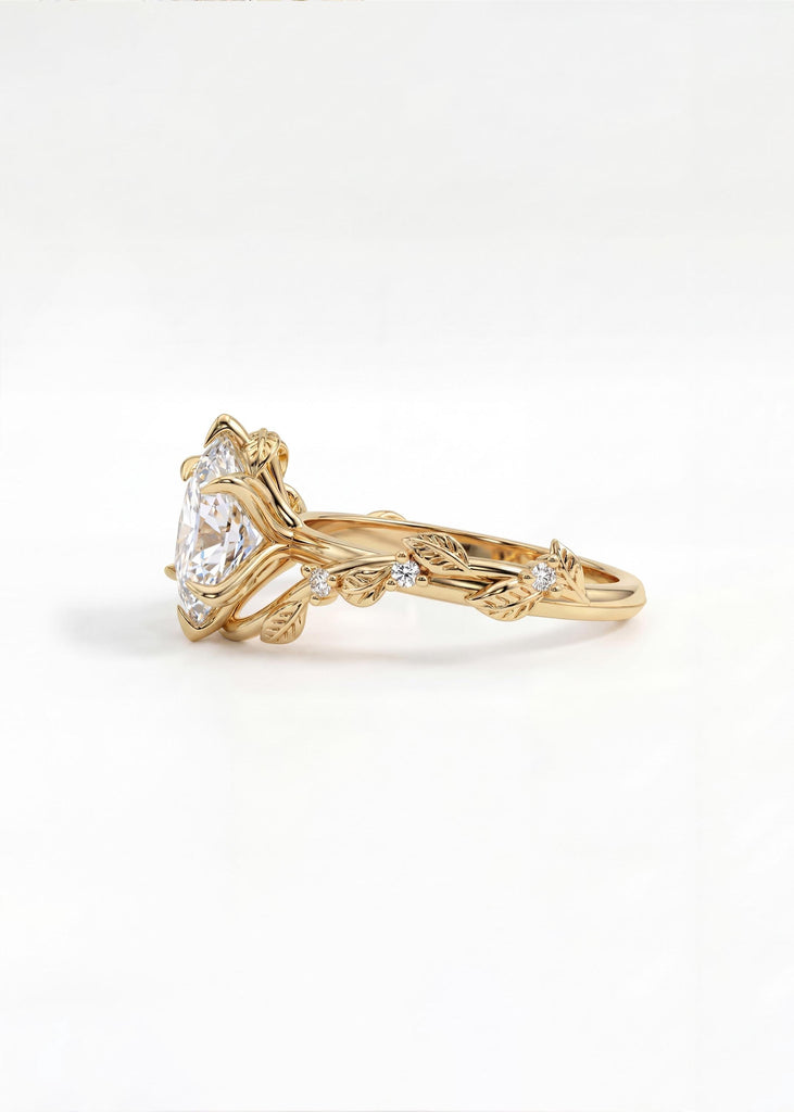 1-4ct Oval Moissanite Engagement Ring | Nature Inspired Leaf Wedding Ring | 14k/18k Handmade Gold Promise Ring | Organic Ring image #3