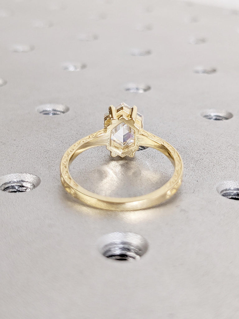 1, 2 Carat Lab Diamond Ring, Vintage Style 14k Solid Gold Hexagon Engagement Ring image #3