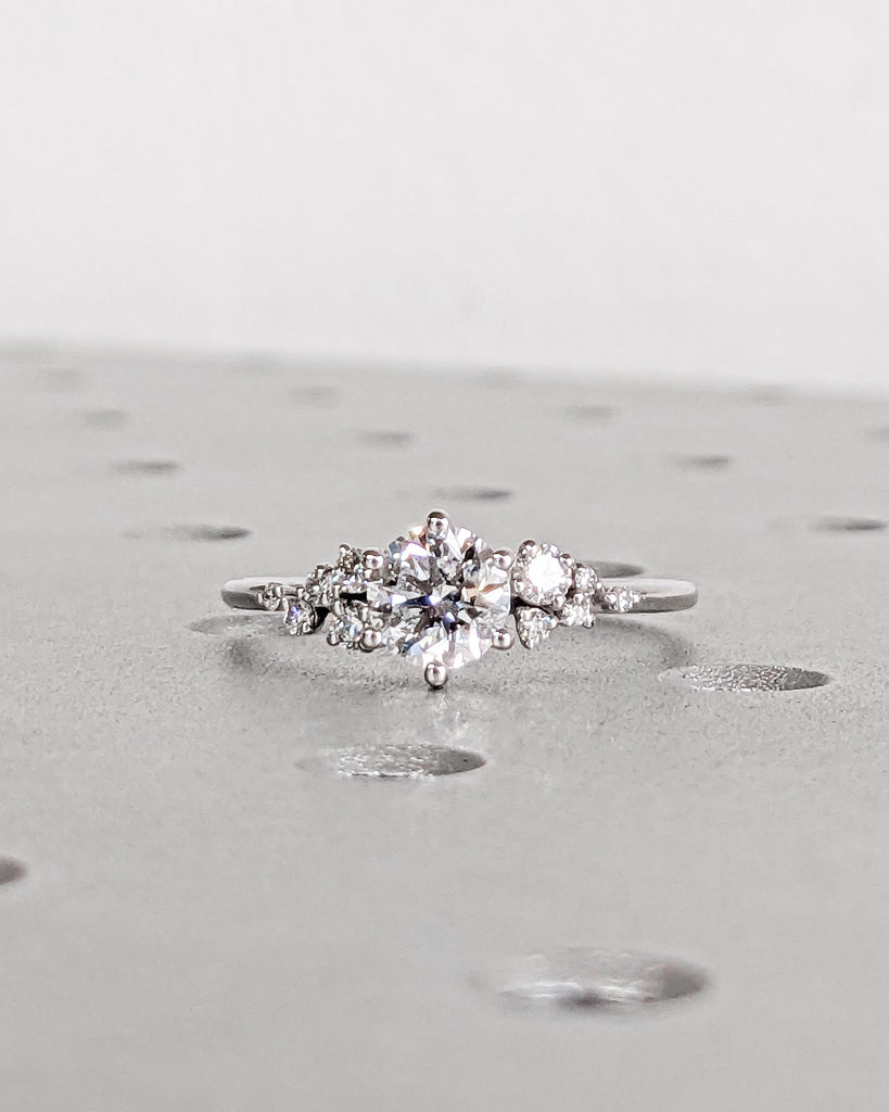 Unique Snowdrift Diamond Cluster Promise Ring: Round Lab Grown Diamond, 14K White Gold, CVD Diamond Wedding Ring Art Deco image #3