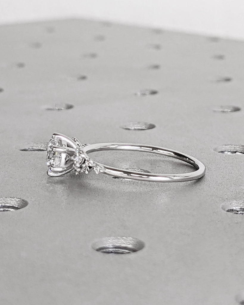 Unique Snowdrift Diamond Cluster Promise Ring: Round Lab Grown Diamond, 14K White Gold, CVD Diamond Wedding Ring Art Deco image #4