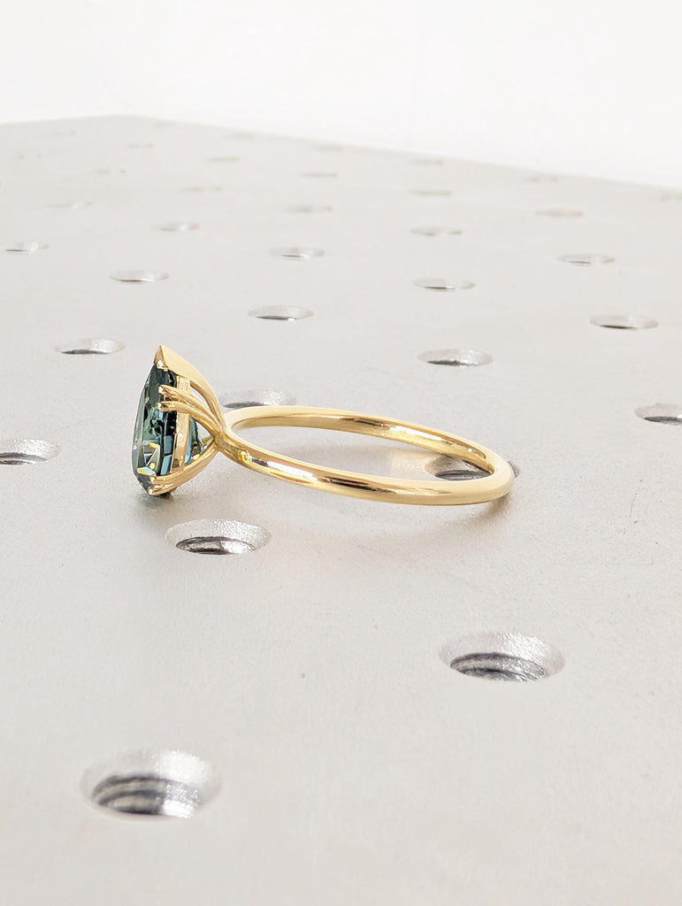 Green Moissanite Ring, Dainty 18k Solid Gold Engagement Ring, Pear Shaped Solitaire Rings, Double Prong Ring, Unique Green Gemstone Ring image #5