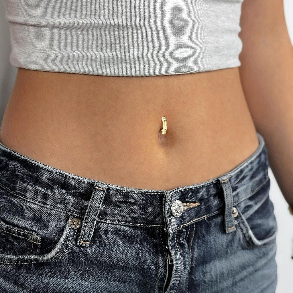 18K Gold Naval Ring, White Diamond Belly Button Clicker, Body Piercing, Custom Navel Piercing, Everyday Jewelry, Christmas Gift For Her image #8