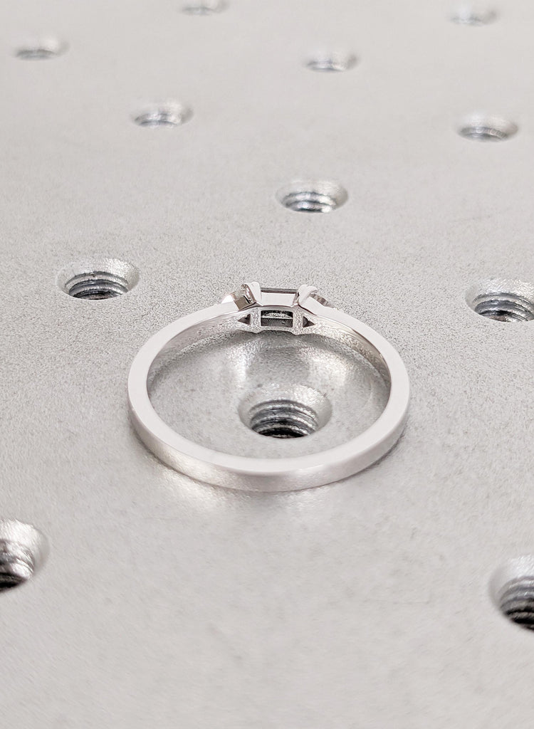 Salt and Pepper Diamond Engagement Ring , 14K White Gold Baguette Diamond Ring, Unique Minimalist Ring, Modern Bridal Ring, Trio Stone Ring image #6
