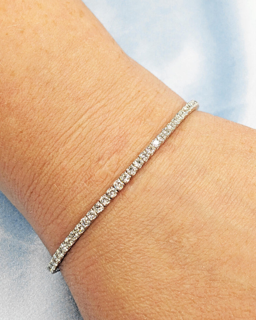 Tennis Bracelet | 14K White Gold VVS Moissanite Tennis Bracelet or Chain | Round Cut Moissanite Stacking Bracelet | Anniversary Gift for Her image #6