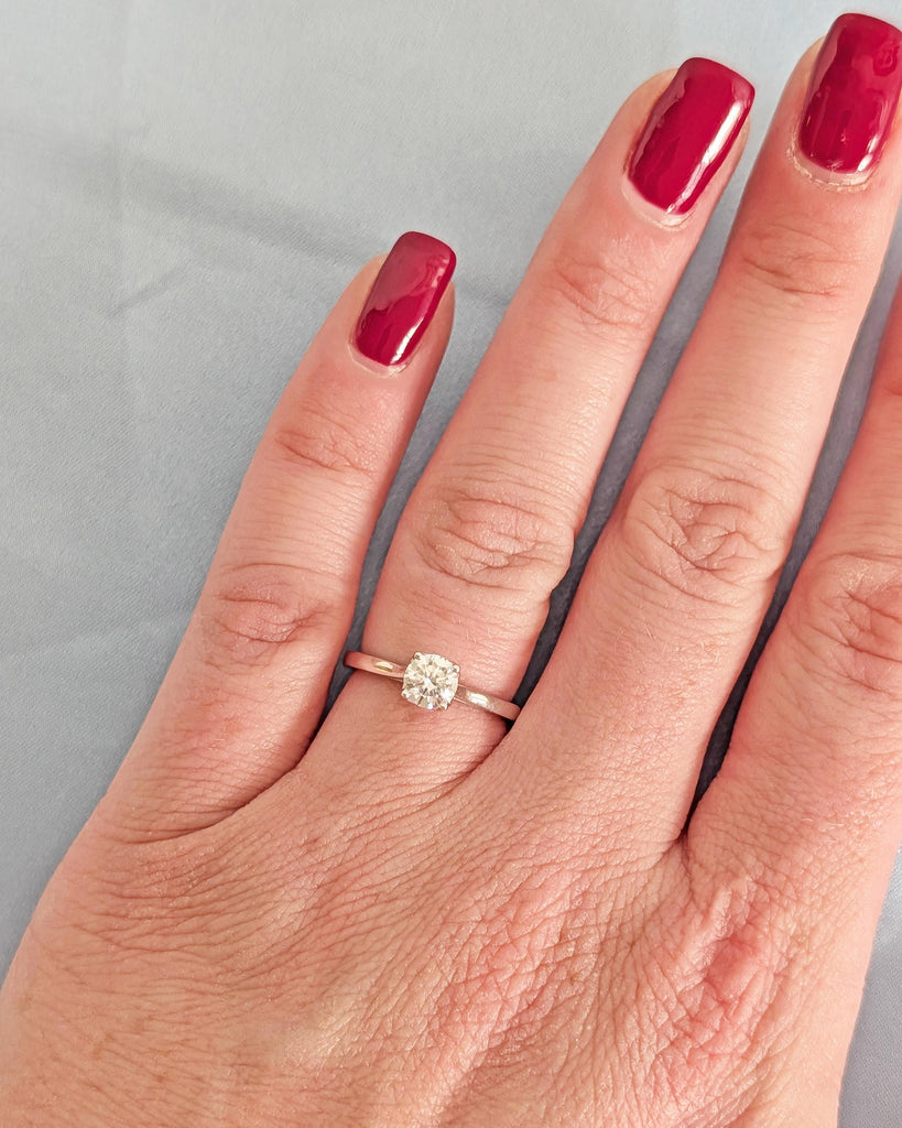 Vintage Tulip Setting Round Moissanite Engagement Ring, 14k White Gold, Solitaire Ring, Tulip Ring, Cathedral Setting Simple Engagement Ring image #2