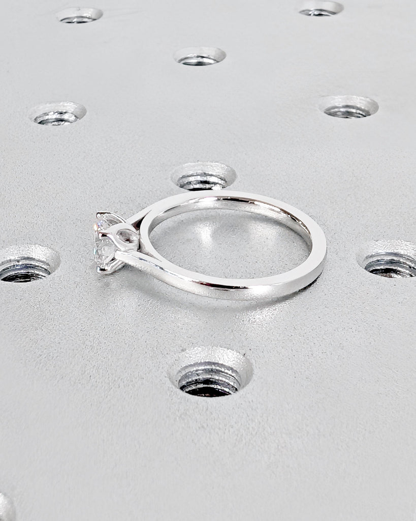 Vintage Tulip Setting Round Moissanite Engagement Ring, 14k White Gold, Solitaire Ring, Tulip Ring, Cathedral Setting Simple Engagement Ring image #6
