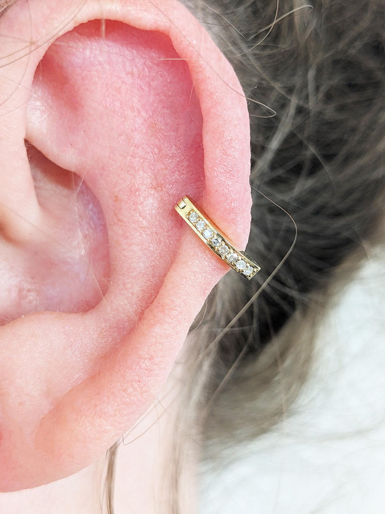 18K Solid Gold Moissanite Helix Piercing, Hinged Hoop Earrings, Curved Moissanite Clicker Earrings, Personalized Jewelry image #2
