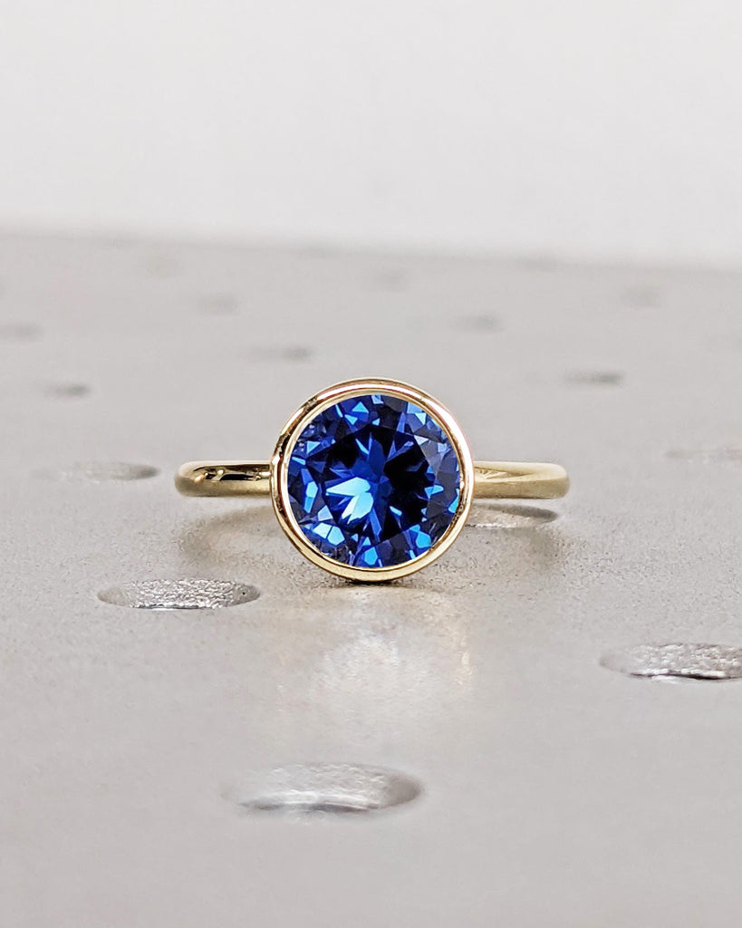 Vintage Blue Sapphire Bezel Ring, Sapphire Engagement Ring, Tulip Lotus Floral Basket Promise Ring, Gemstone Ring, Blue Stone Ring, 14K Gold image #7