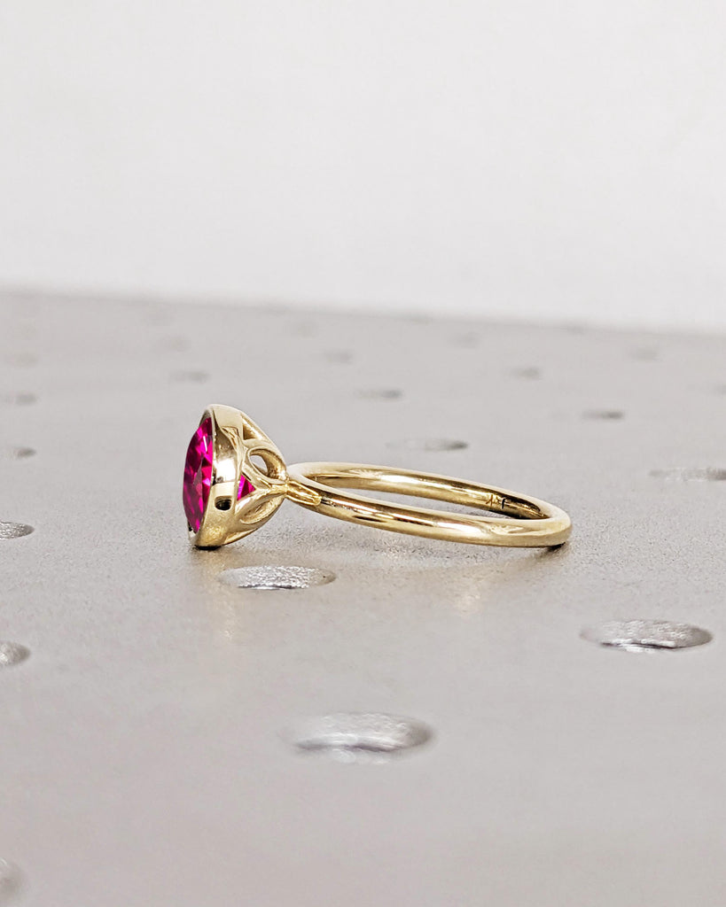 Vintage Tulip Setting Ruby Ring | Lotus Flower Ring | Antique Solid Gold Ruby Bezel Engagement Ring | Floral Nature Ring | Red Gemstone Ring image #4