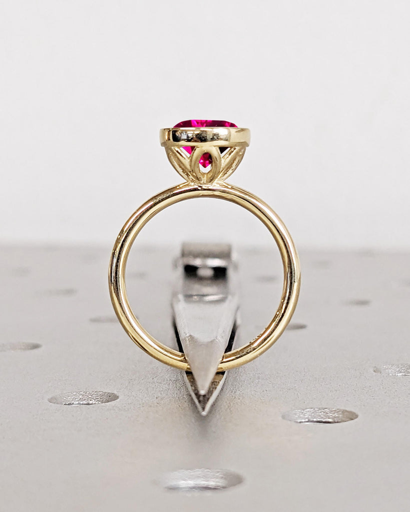 Vintage Tulip Setting Ruby Ring | Lotus Flower Ring | Antique Solid Gold Ruby Bezel Engagement Ring | Floral Nature Ring | Red Gemstone Ring image #2