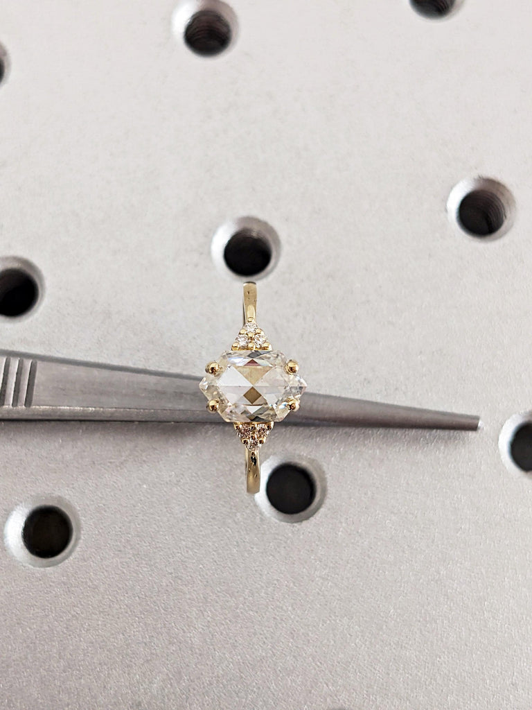 Vintage Art Deco Moissanite Engagement Ring, 14K Gold Hexagon Cut Moissanite Ring, Diamond Cluster Wedding Ring