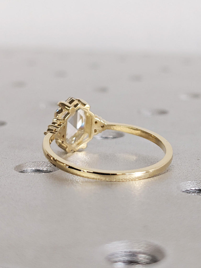14K Solid Gold Lab Diamond Engagement Ring, Vintage Hexagon Cut Lab Diamond Ring, Art Deco Diamond Cluster Wedding Band image #5