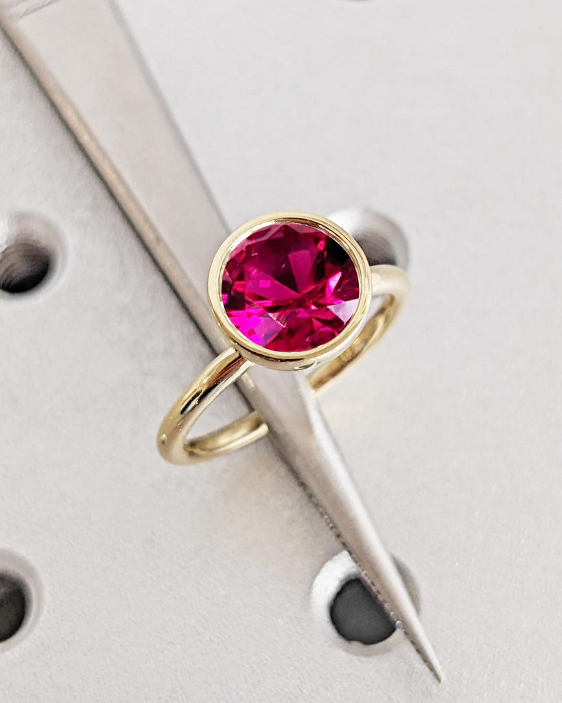 Vintage Tulip Setting Ruby Ring | Lotus Flower Ring | Antique Solid Gold Ruby Bezel Engagement Ring | Floral Nature Ring | Red Gemstone Ring image #5