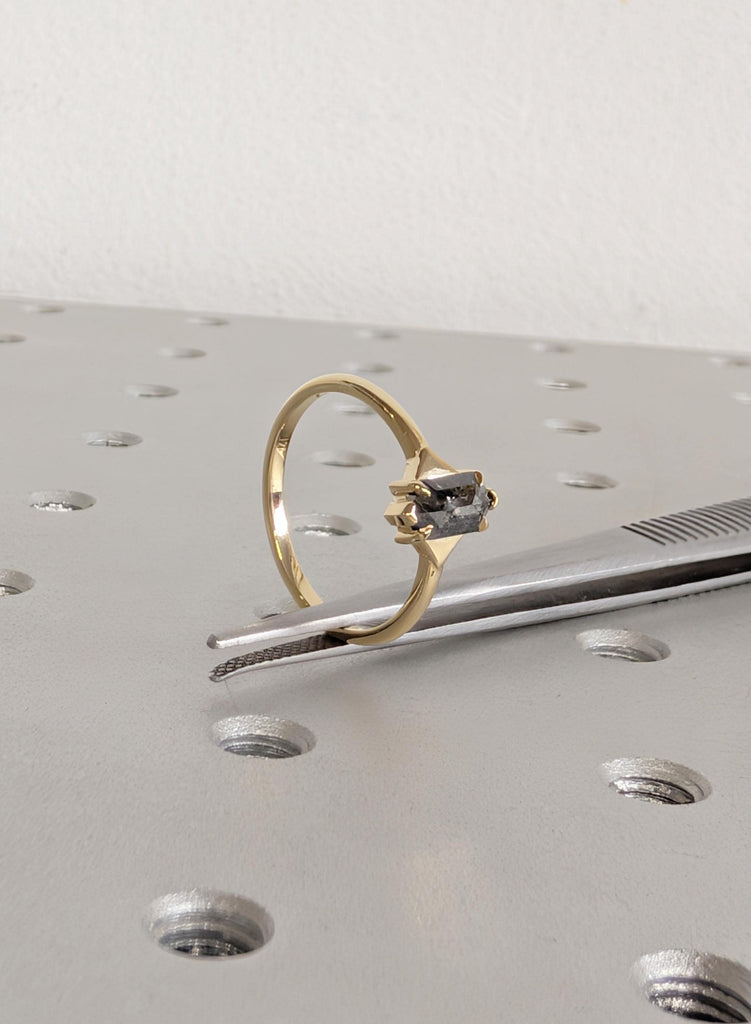 Hexagon Cut Salt and Pepper Diamond Ring, 14K Yellow Gold Engagement Rings, Talon Prong Setting, Gold Wedding Rings, Promise Ring For Her image #10
