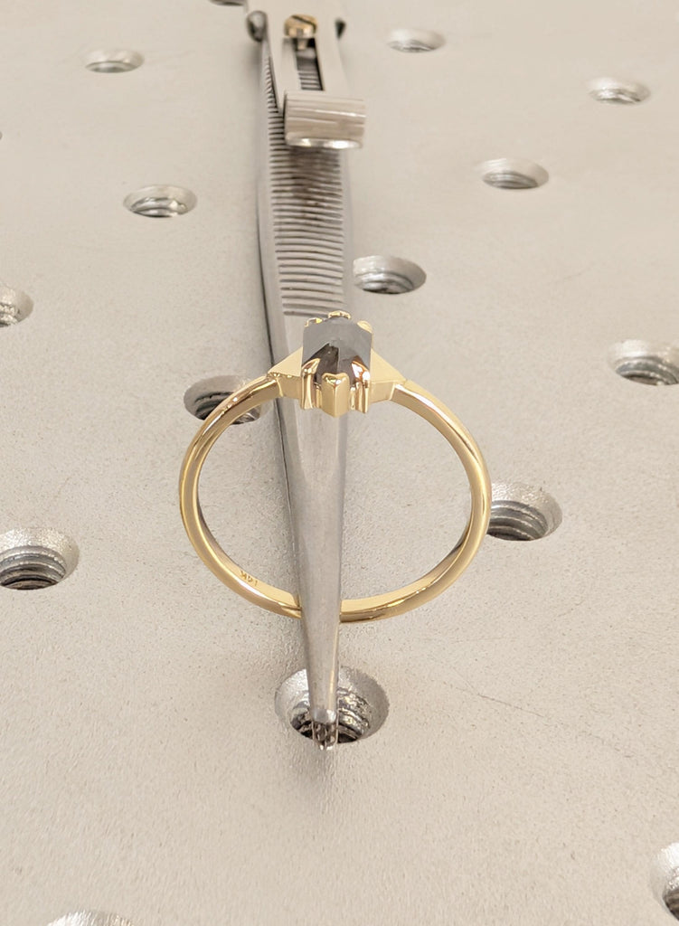 Hexagon Cut Salt and Pepper Diamond Ring, 14K Yellow Gold Engagement Rings, Talon Prong Setting, Gold Wedding Rings, Promise Ring For Her image #11