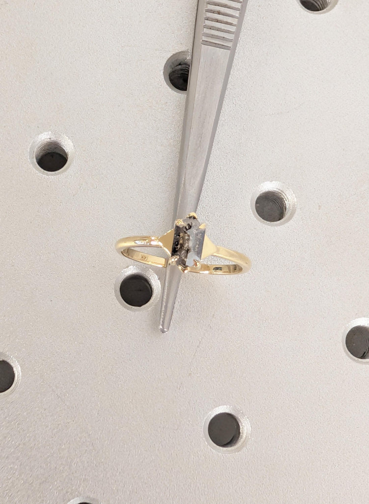 Hexagon Cut Salt and Pepper Diamond Ring, 14K Yellow Gold Engagement Rings, Talon Prong Setting, Gold Wedding Rings, Promise Ring For Her image #12