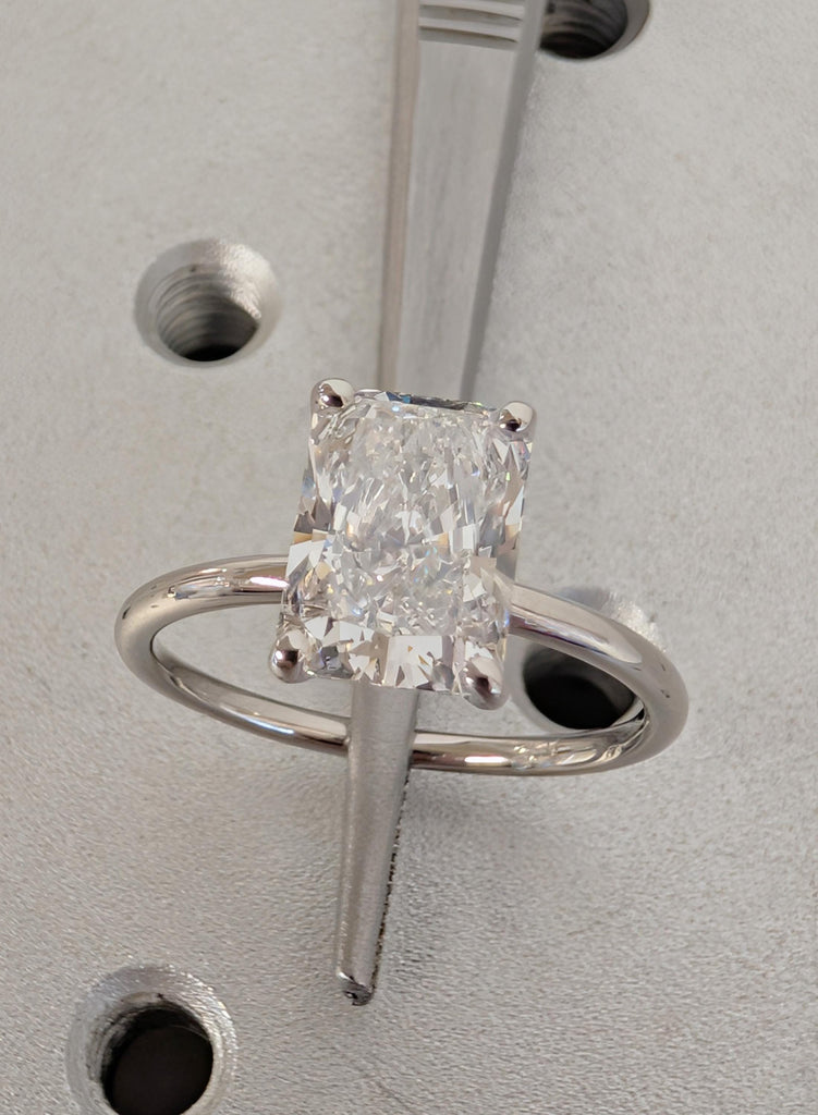 Solitaire Radiant Cut Platinum Diamond Ring, 14K / 18k Certified Lab Created Diamond Engagement Ring, Unique Wedding Jewelry, Statement Ring