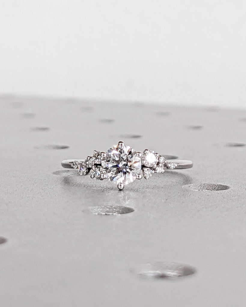 Unique Snowdrift Cluster Promise Ring: Round cut Moissanite, 14K White Gold, Art Deco Wedding Ring image #5