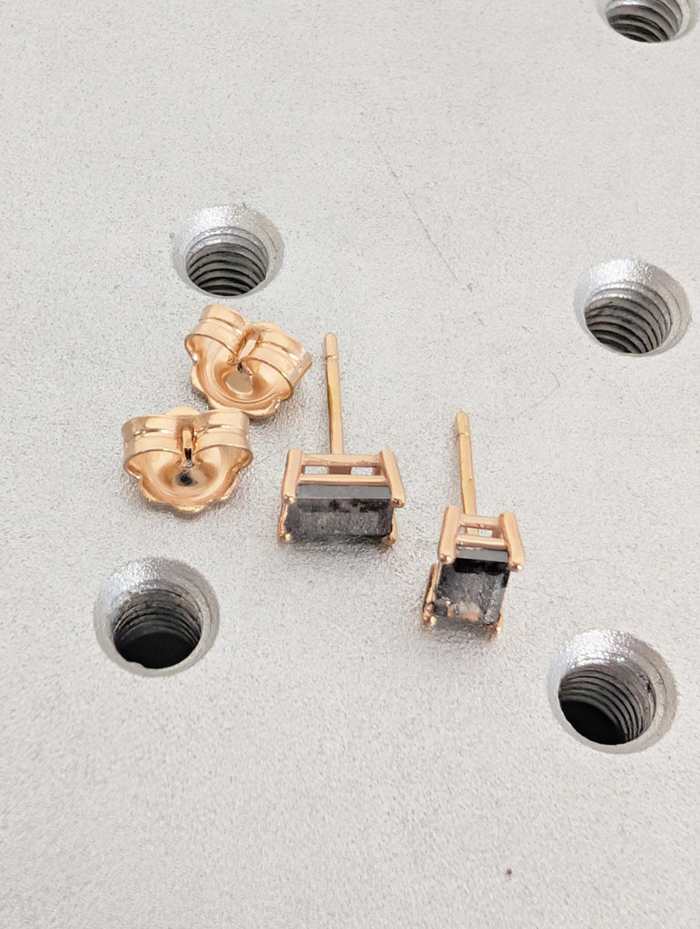 Baguette Salt and Pepper Diamond Stud Earrings, 18K Rose Gold, Everyday Jewelry image #6
