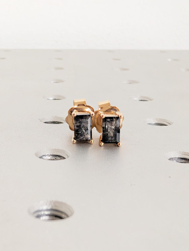 Baguette Salt and Pepper Diamond Stud Earrings, 18K Rose Gold, Everyday Jewelry image #2