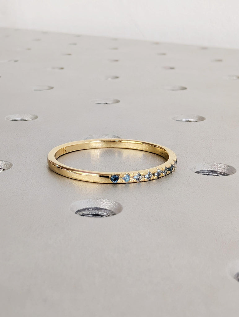 14K Yellow Gold Blue Topaz Matching Ring, Half Eternity Matching Band, Women's Stacking Wedding Ring, Round Blue Topaz, Dainty Promise Ring image #6