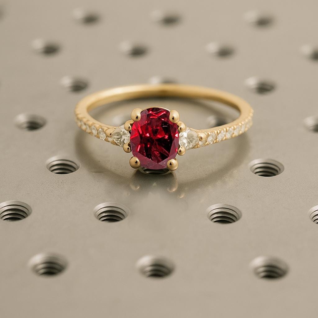 Vintage Ruby Ring for Women, Dainty 14k Yellow Gold Oval Engagement Ring image #2