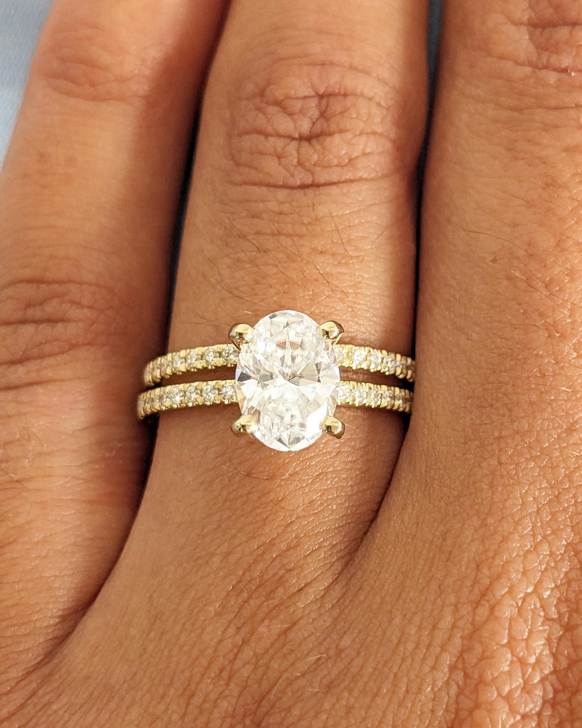 Oval Moissanite Engagement Ring Set | Vintage Yellow Gold Bridal Set | Art Deco Wedding Ring Set | Diamond Bridal Set | Promise Ring for Her image #2