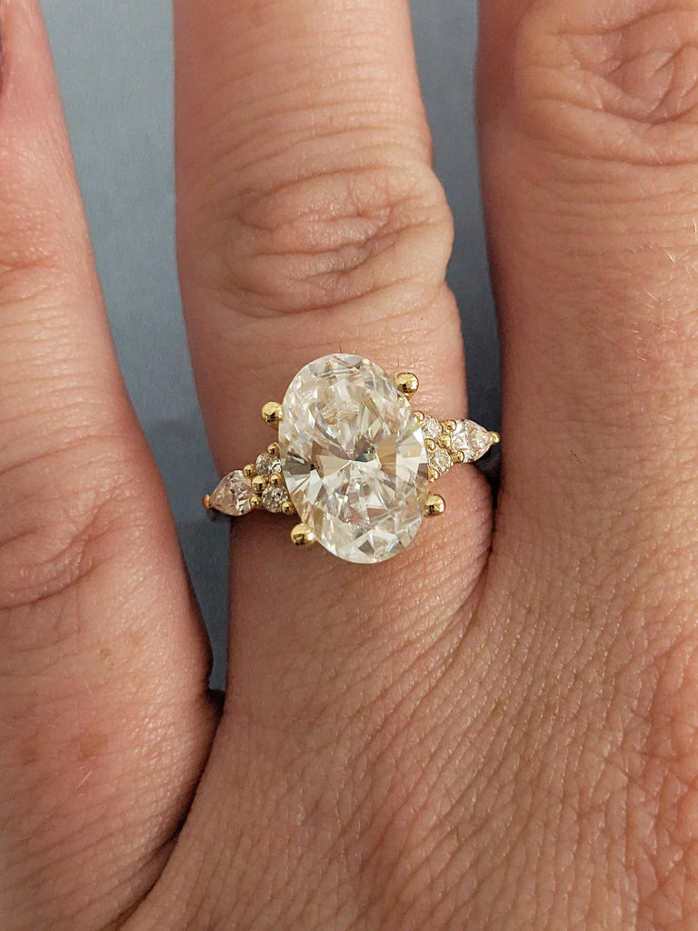 Diamond Cluster Ring, Oval Engagement Ring, 18k Solid Gold Promise Ring for Her, 3 Carat Lab Grown Diamond Ring for Women, Statement Rings image #8
