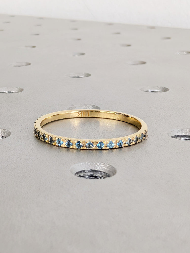 14K Yellow Gold Blue Topaz Matching Ring, Half Eternity Matching Band, Women's Stacking Wedding Ring, Round Blue Topaz, Dainty Promise Ring