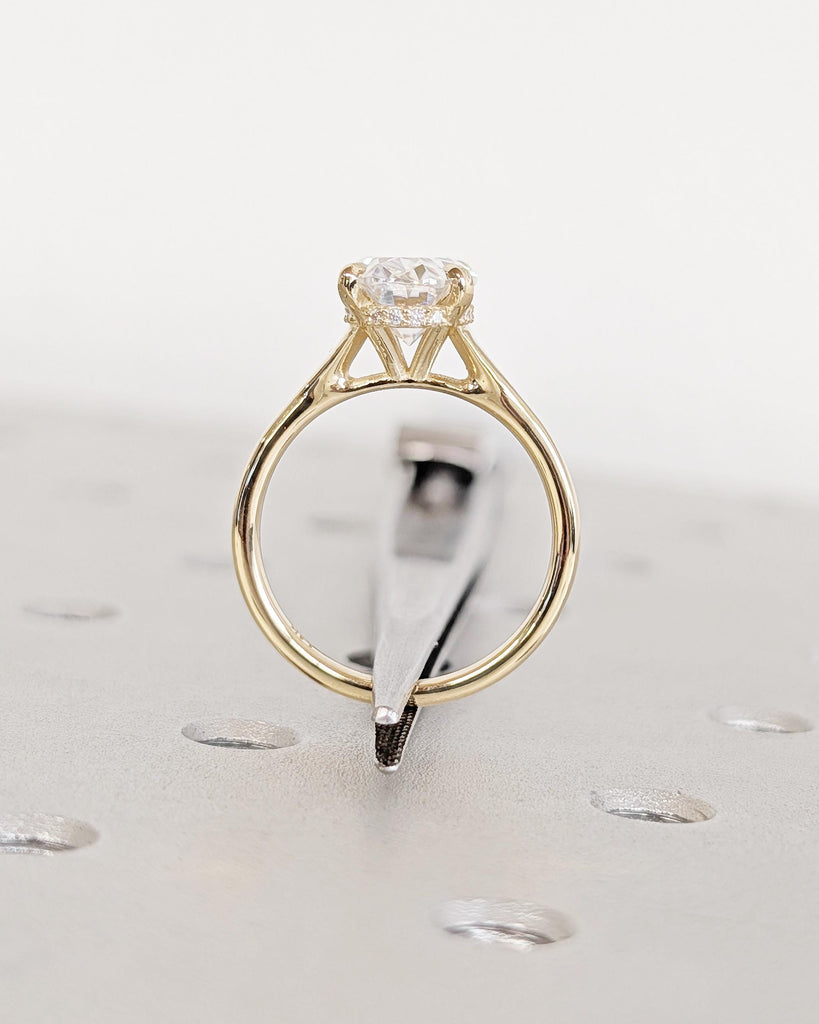 Oval Moissanite Solitaire Ring | Hidden Halo Ring | Oval Engagement Ring in 14k Solid Gold | Cathedral Setting | Promise Ring for Her image #4